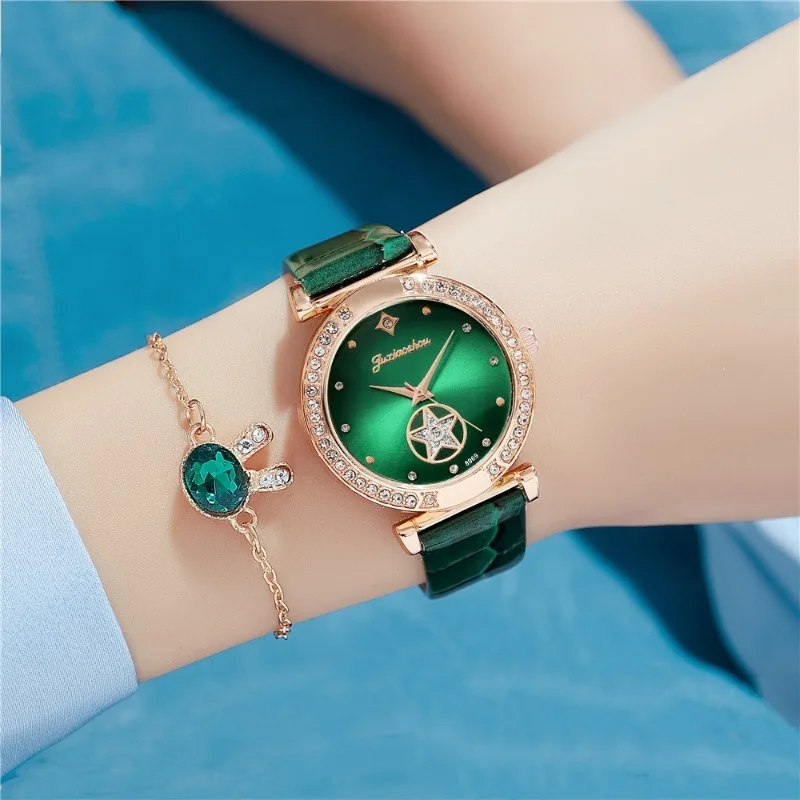 

2024 The New Style Simple and Versatile Rhinestone Ladies Smooth Leather Belt Quartz Live Hot Watch