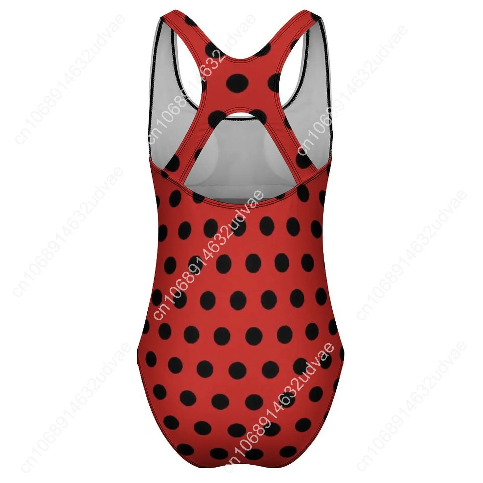 Traje de baño de lunares rojo y negro, traje de baño Vintage de una pieza con lunares, trajes de baño elegantes con realce, ropa de playa Sexy con gráfico