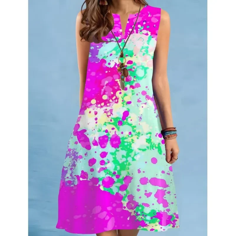 

Повседневное женское платье с 3D принтом тай-дай, сексуальное платье трапециевидной формы без рукавов с v-образным вырезом, новое летнее свободное мини-платье, женский сарафан, Vestidos