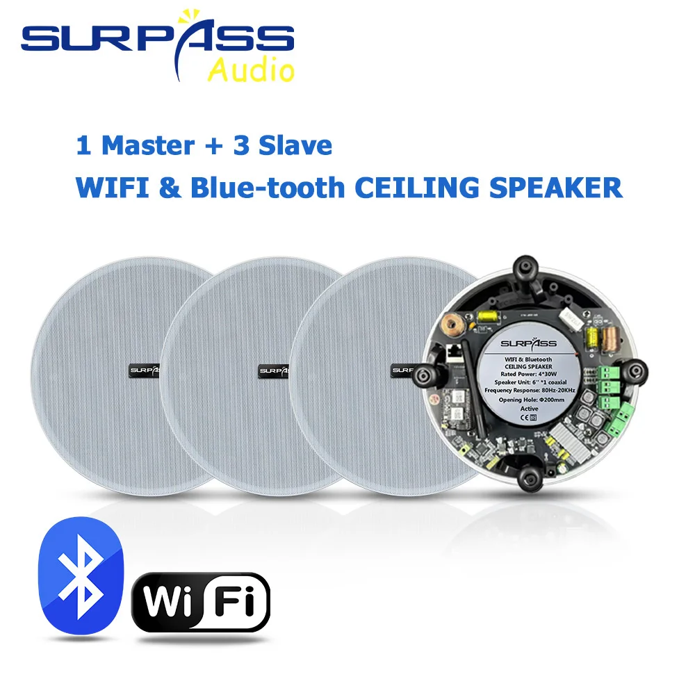 4PCS WIFI Bluetooth Ceiling Speakers Powerful Sound Quality Powerful  Built In  Digital  Class D Music Player Active Ceiling SPK