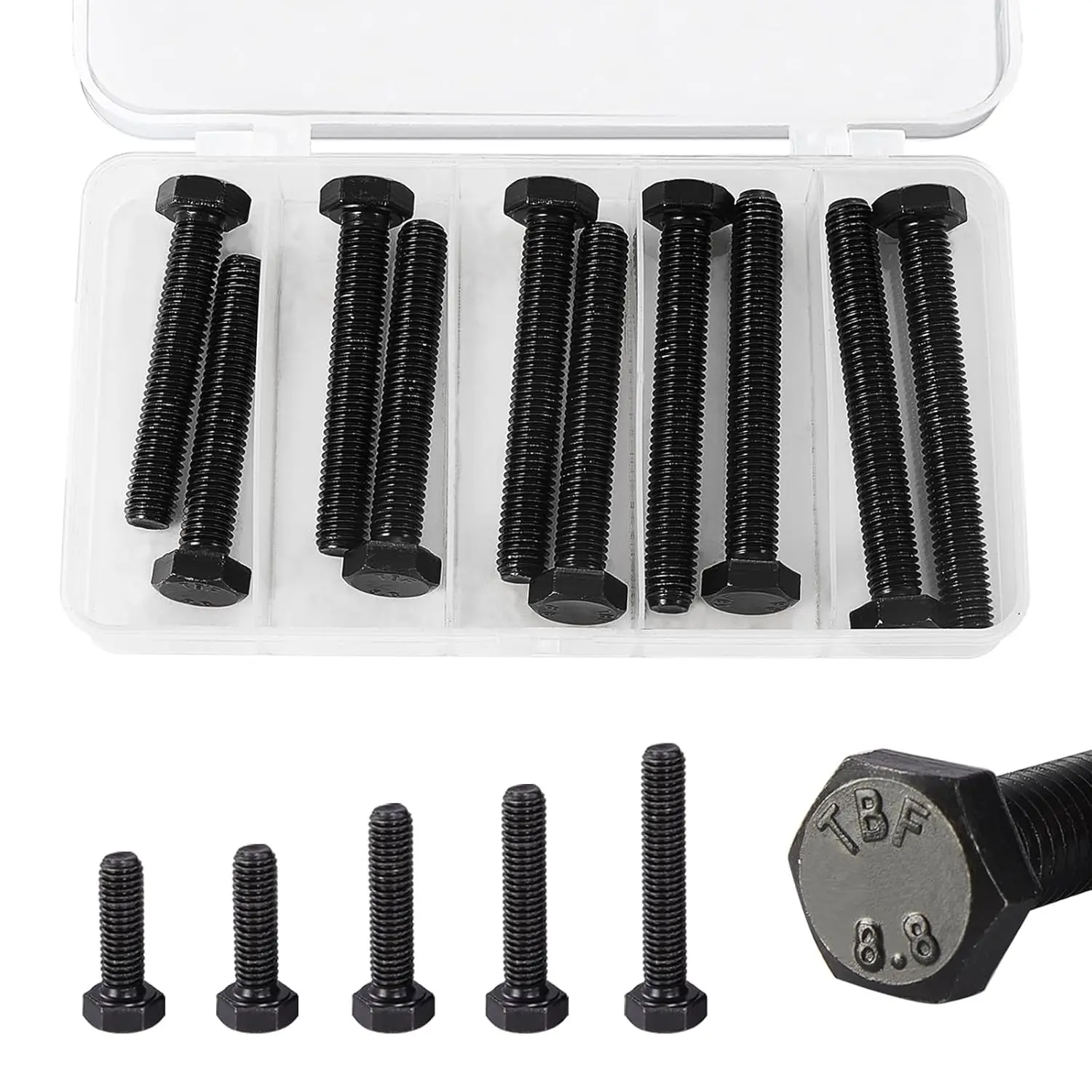 

10 шт. шестигранных болтов M10 x 60/65/70/75/80 мм, легированная сталь класса 8,8, поверхность из черного оксида, метрическая полная машинная резьба