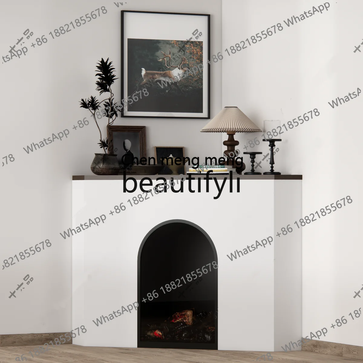 Z183 Nordic Modern Solid Wood Fireplace Mantel Custom Corner Fireplace Cabinet Triangle Fireplace Mantel Decorative Storage Rack
