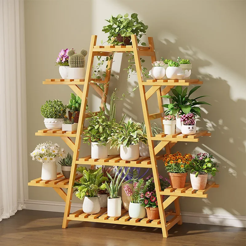 Balcony Plant Shelf Bamboo Thickened Wall Mount Plant Stand Pots Indoor Plant Rack Plantenplanken Flower Stand  Plant Shelf