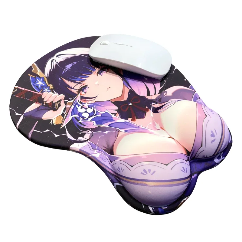 

Raiden Anime Purple Girl Drawing Sword Wrist Rest Mouse Pad, Ergonomic Design Soft Silicone Support Cute Game Female Characters