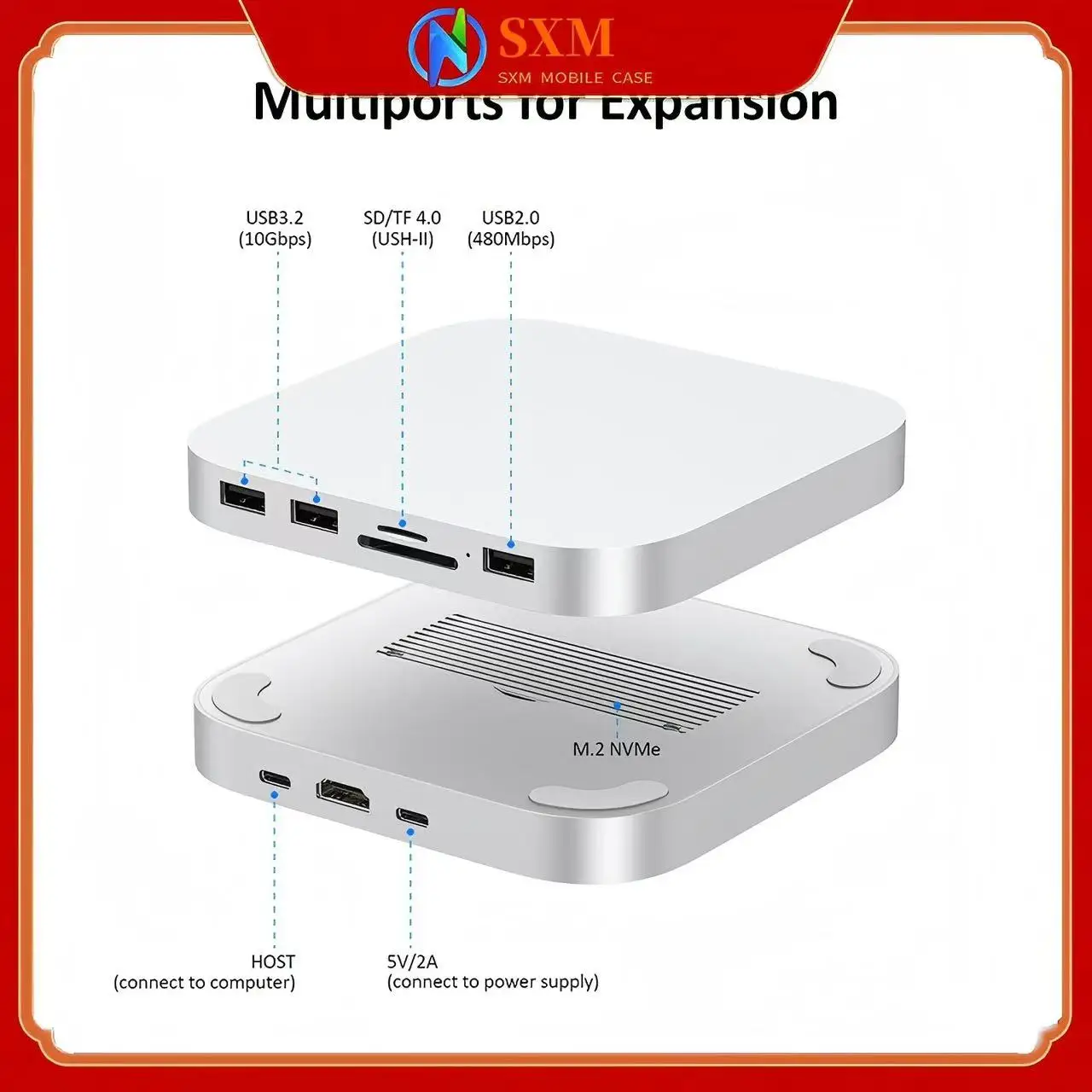 

Applicable to Macmini M4 docking station hard drive enclosure docking dock base external hard disk expansion Thunderbolt 4/5