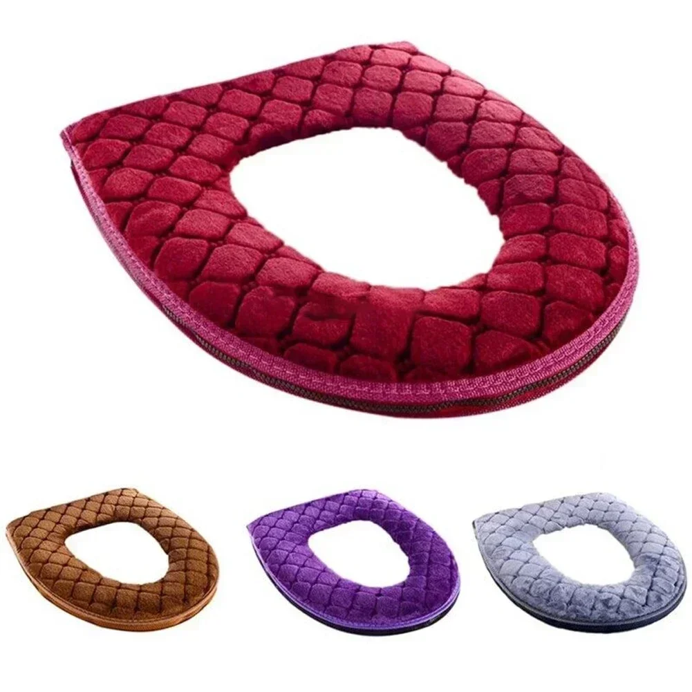 Winter Warm Toilet Seat Cover Mat Bathroom Toilet Pad Cushion Soft Washable Protective Cover Zippered Bathroom Toilet Mat