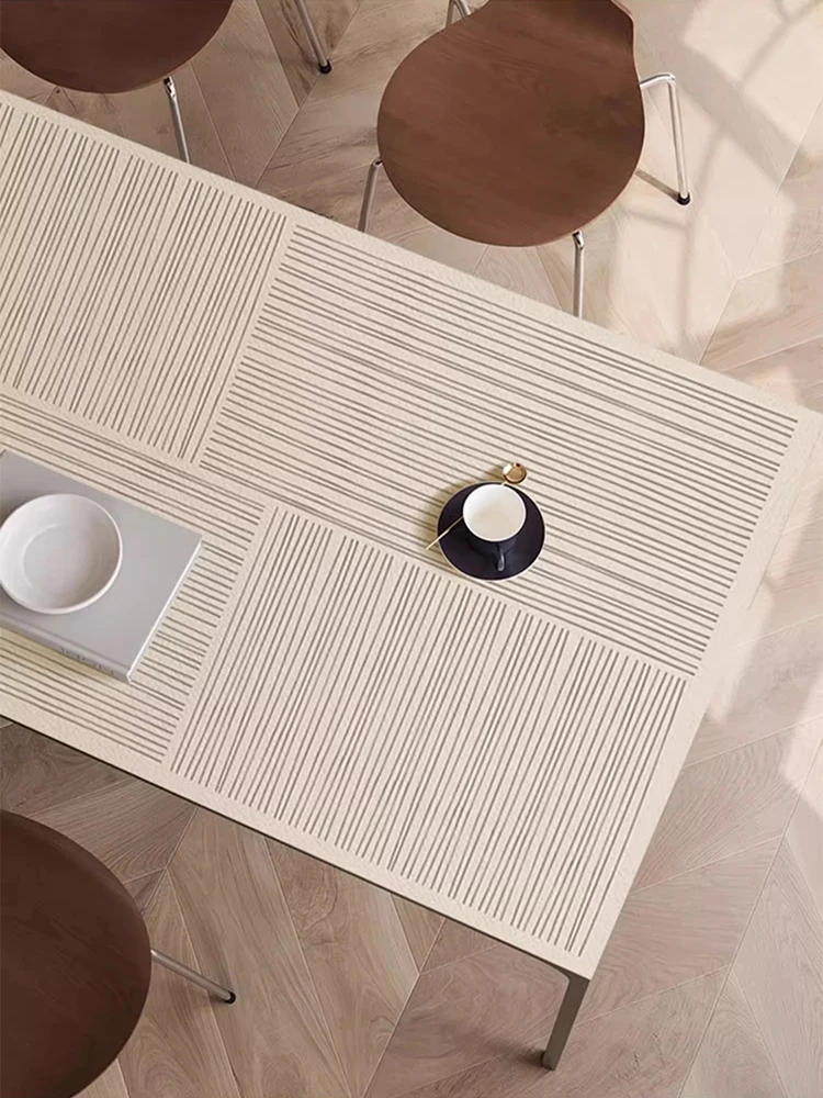 Minimalist Beige Striped Table Mat Cream Kitchen Table Decorative Mats Luxury Dining Table Cover Waterproof Oil Proof Pads 테이블 보