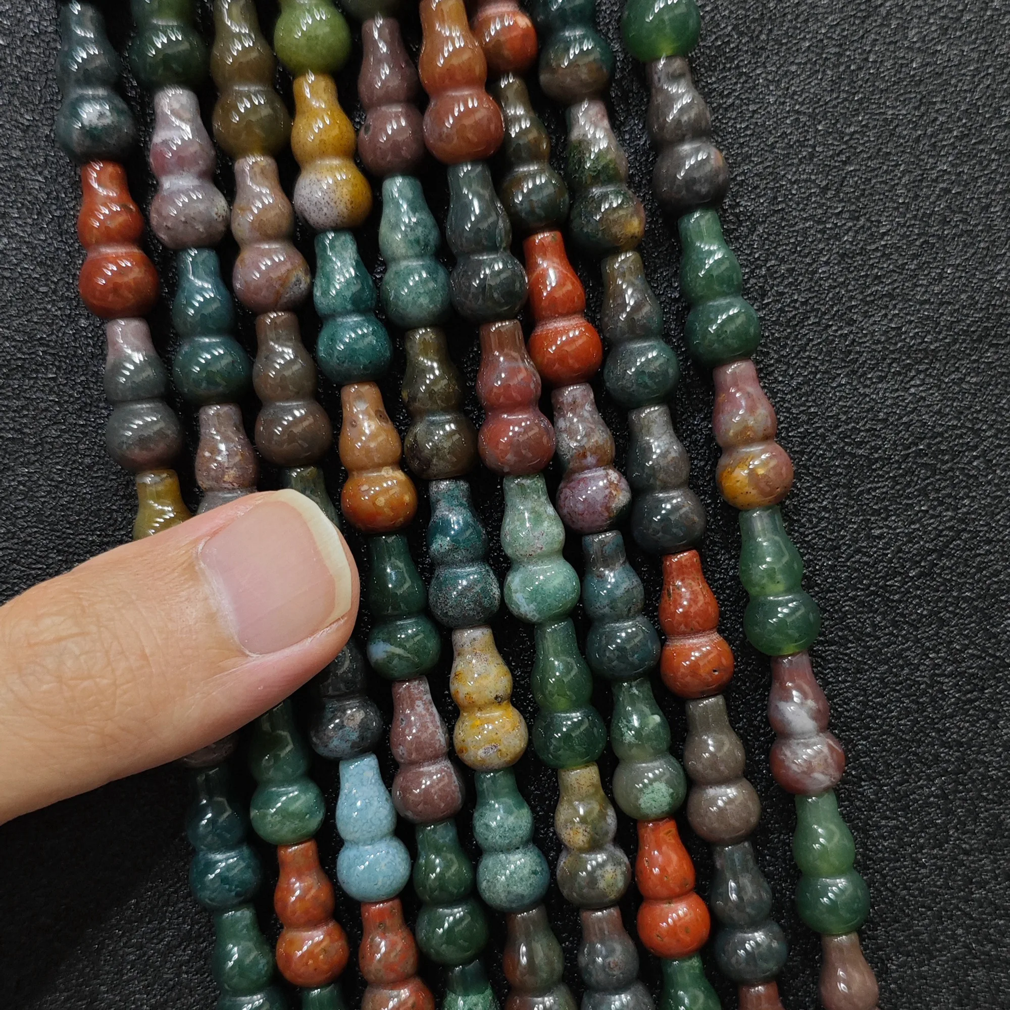 Ocean Jasper Gourd Beads Wholesale, 16x8mm Multi-Color Orbicular Agate Wu Lou Loose Strand Approx. 22 Beads for Jewelry