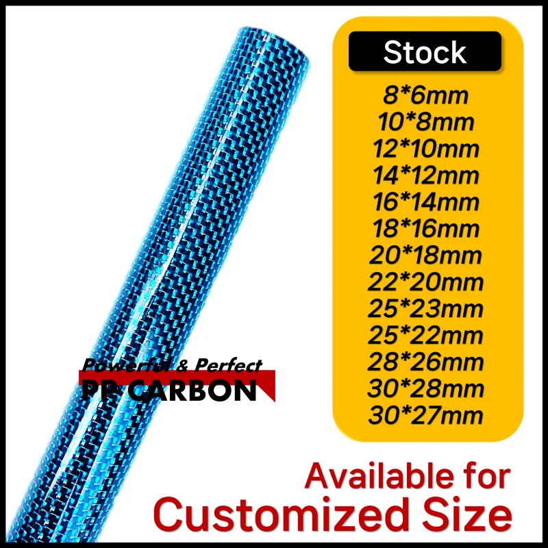 Colored Carbon Fiber Tube for RC Drone Accessories AQUA OD 6-30mm 500MM 2Pcs 3K Gold Tweed Thread Unique Glossy Plain pipe