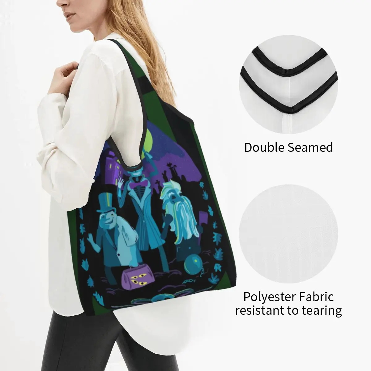 Fashion Printing Haunted Mansion Shopping Tote Bags Portable Shoulder Shopper Handbag