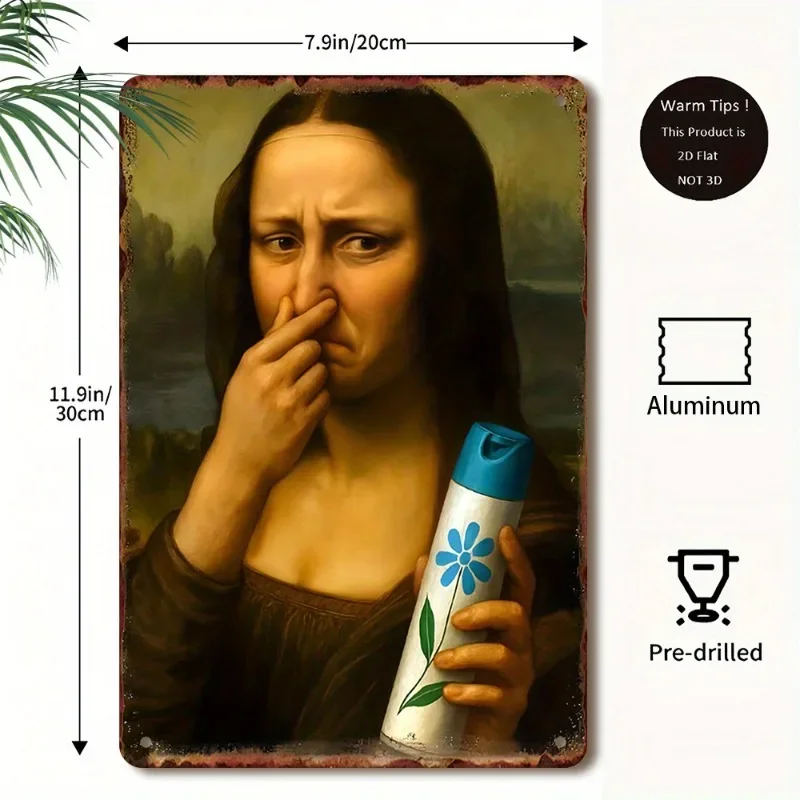 CIFbuy Vintage Mona Lisa Aluminum Wall Art Waterproof Durable Rustproof Metal Sign For Bathroom Home Decor