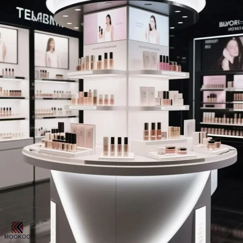 custom.MOOKOO Customized Retail Cosmetic Display Cabinet with LED Lighting-5-Shelf Glass & Metal Easy Assembly Modern Design