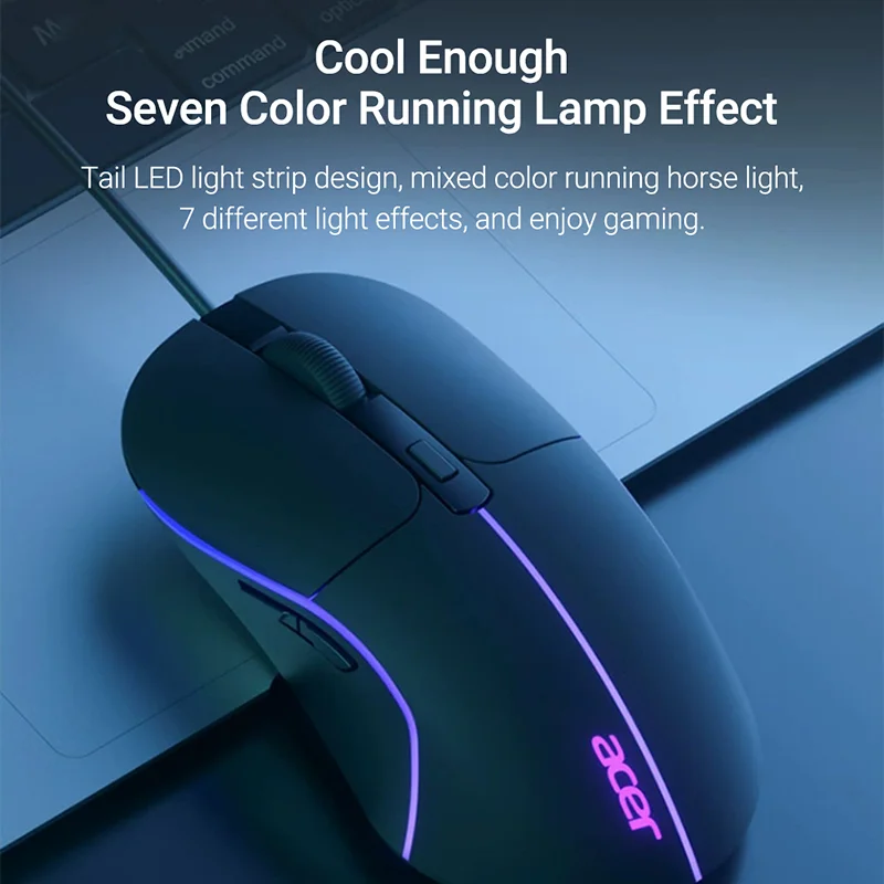 เมาส์แบบใช้สาย Acer 3200dpi RGB Light ไฟสีสันสดใส ERGONOMIC เงียบคลิก offfice เมาส์สำหรับเล่นเกมส์สำหรับแล็ปท็อปแท็บเล็ต PC คอมพิวเตอร์