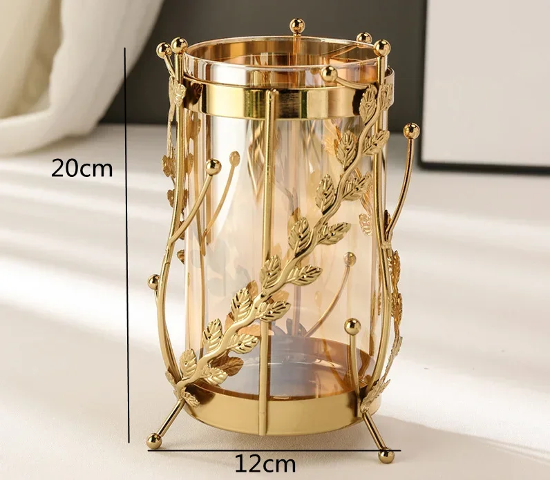 Gold Hollow Coral Vaas Transparante Glazen Vaas Ornament Metalen Rek Woonkamer Hydrocultuur Bloemstuk Woondecoratie
