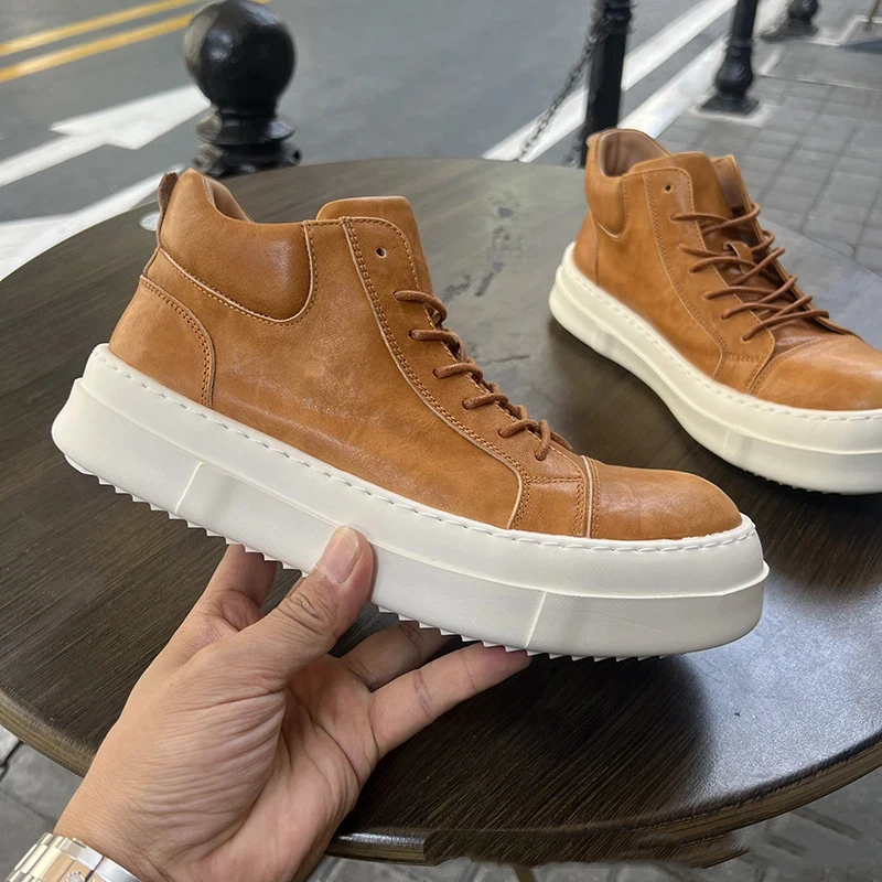 Men's Winter Warm Lined Snow Boots, Thickened Top Grain Leather Casual Boots with Thermal Fleece for Students & Outdoor