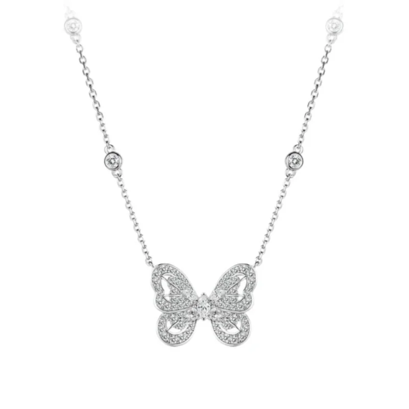 Cameo Luxury Hollow Butterfly Necklace for Women CZ Diamond 925 Silver Chain Pendant Delicate Wedding Party Daily Necklace