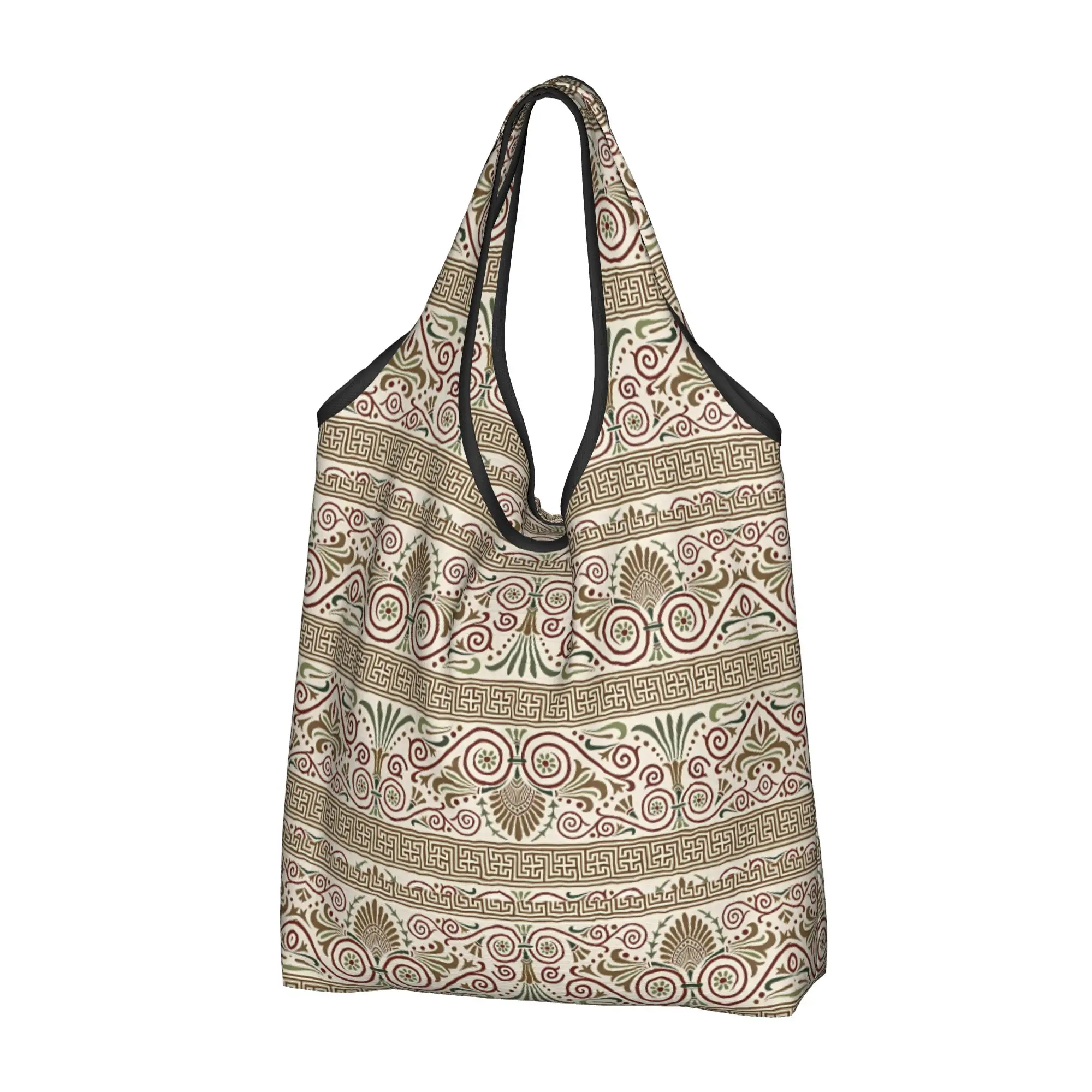 Recycling Greek key Meander Palmette Anthemion Shopping Bag Women Tote Bag Portable Baroque Floral Grocery Shopper Bags