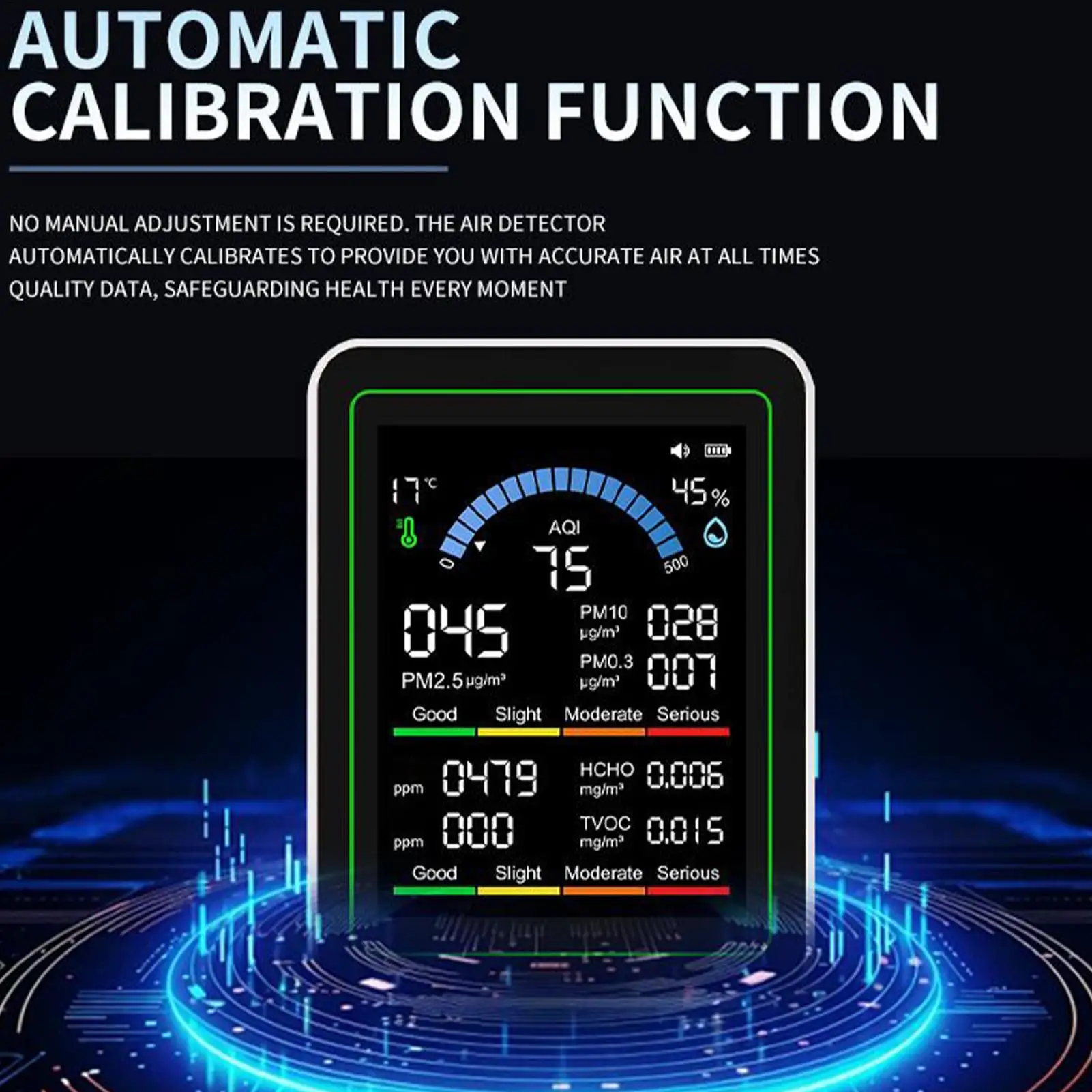 مراقبة جودة الهواء المحمولة كاشف الهواء الداخلي جهاز اختبار الجودة المحمولة جهاز قياس الاستشعار لغرفة النوم مكتب المنزل