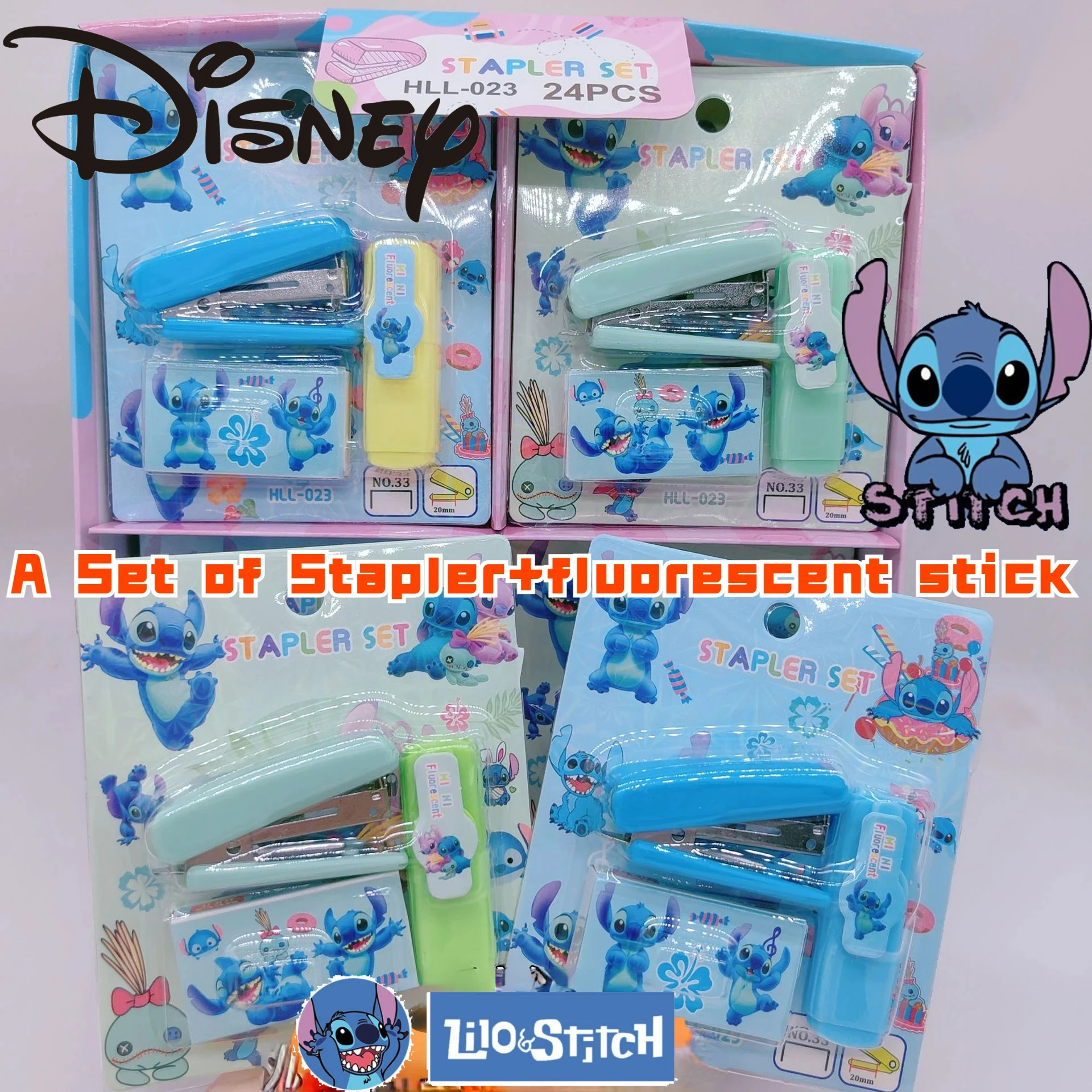 Disney Lilo and Stitch Stapler Highlighter Set Cute Learning Stationery Office Supplies Anime Accessories Kawaii Products Gifts