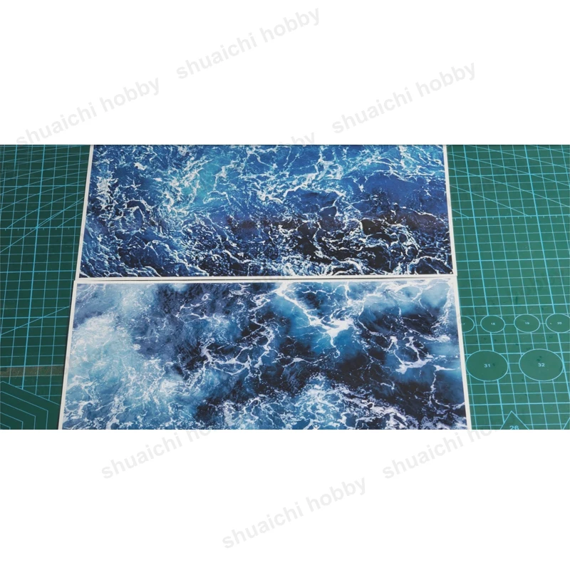 A4-formaat Oceaanpatroon Achtergrond Papier Gecoat Papier Materiaal Wave Display Achtergrond voor 1/2000 Oorlogsschip Model Diorama Accessoires