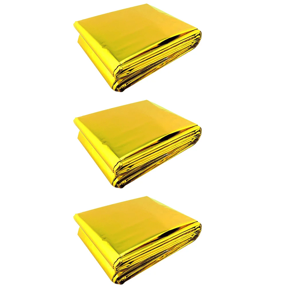 Mantas de supervivencia de emergencia, equipo de rescate térmico de doble cara dorado y plateado para exteriores, manta de seguridad de hipotermia, 3 uds.