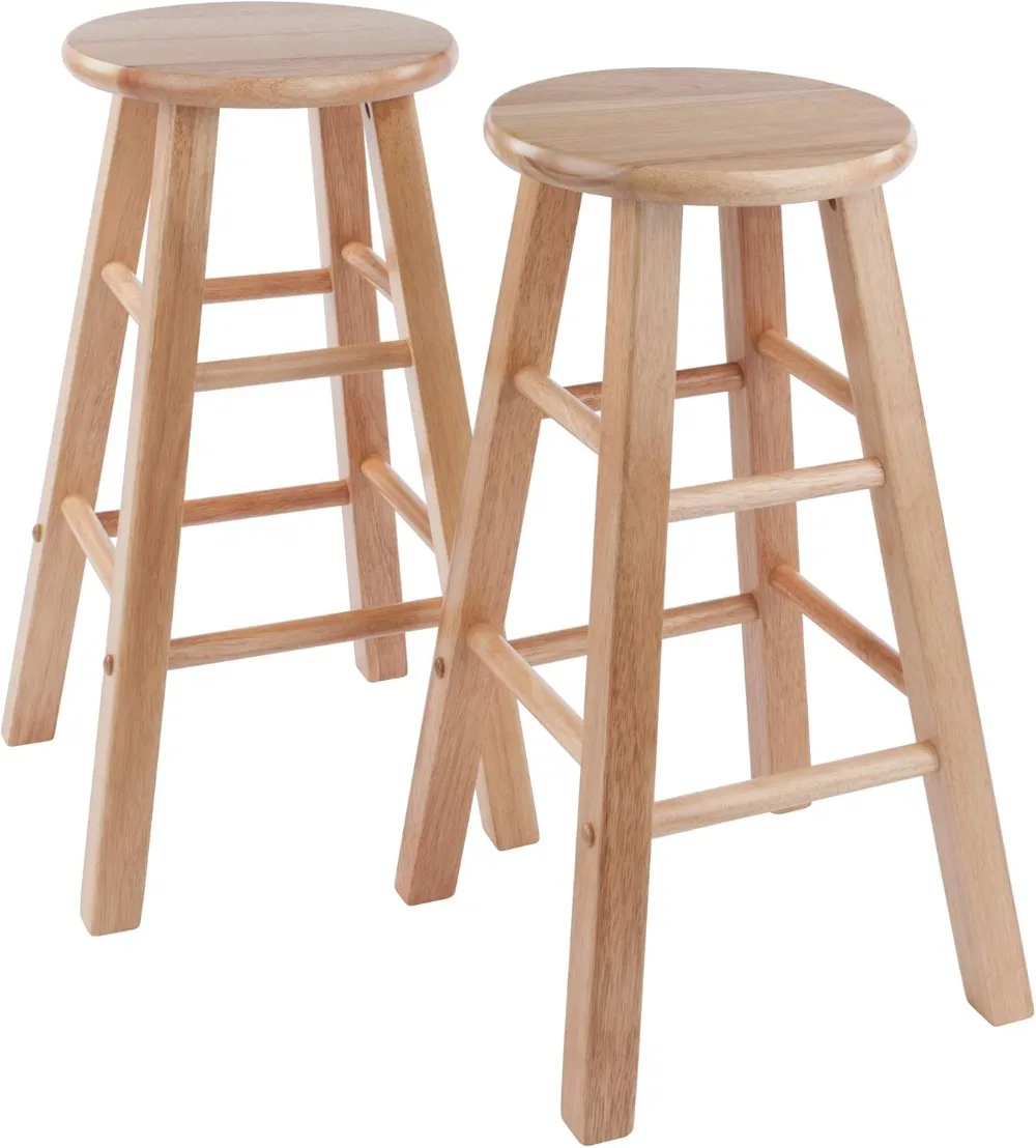 Modern 2-Piece 24-Inch Counter Stool Set, Solid Wood, Natural Finish for Durable and Stylish Seating