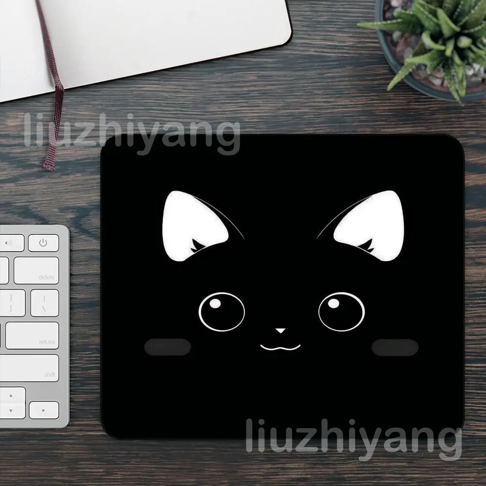 

Black Square Mouse Pad Kawaii Kitty 40X45 Large Computer Office Game Table Mats Rubber Anti-slip Mousepads Small Decor Desk Pads