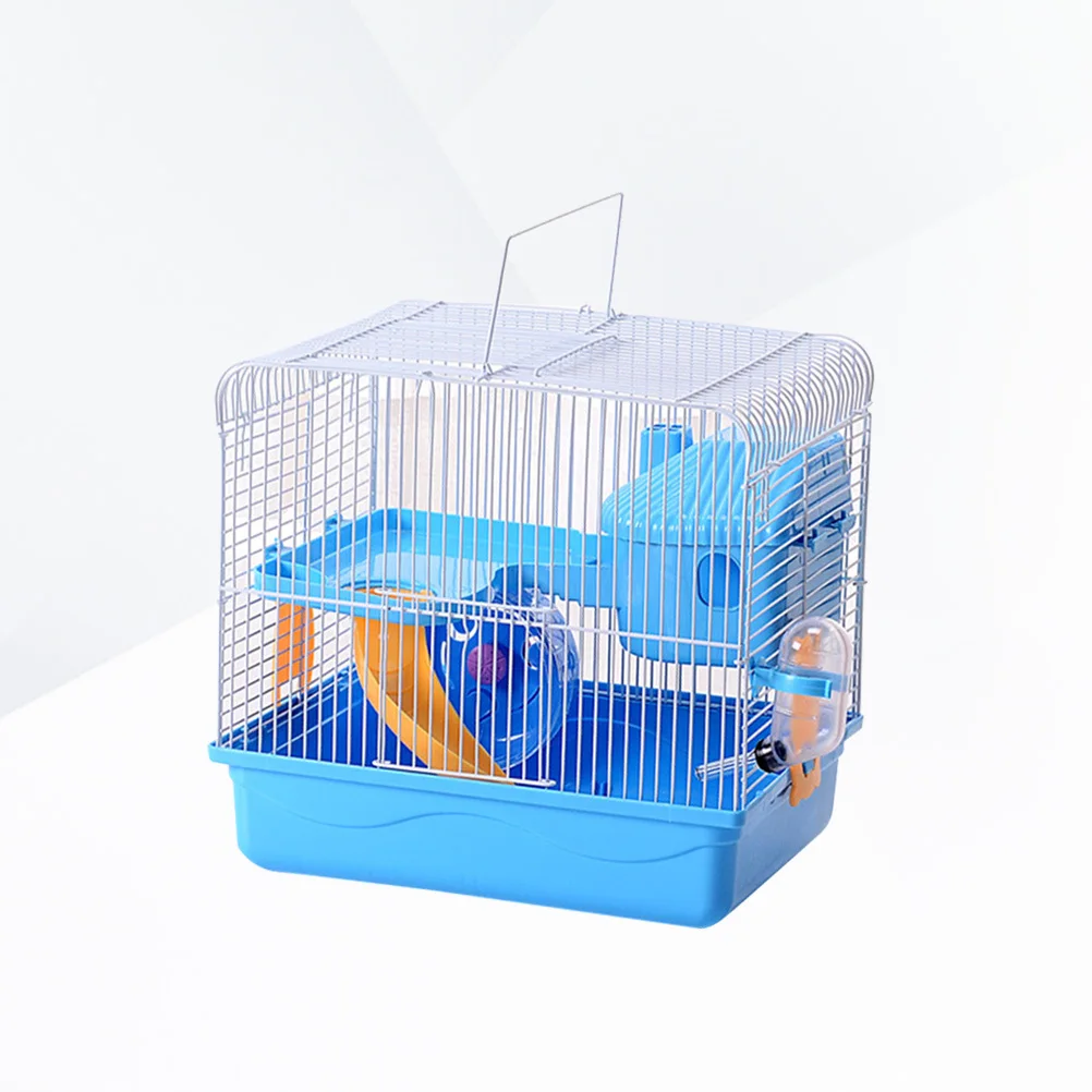 

2 Layers Double Hamster Cage Blue Pet House For Small Pets With Running Wheel Water Bottle Easy Clean Safe Design