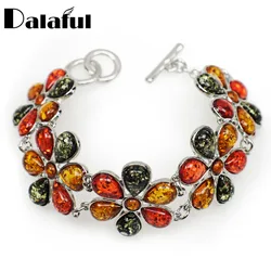 Fashion Hot Beautiful Flower Baltic Created Honey Multicolor Link Women's Wedding Bangle Bracelet L80401