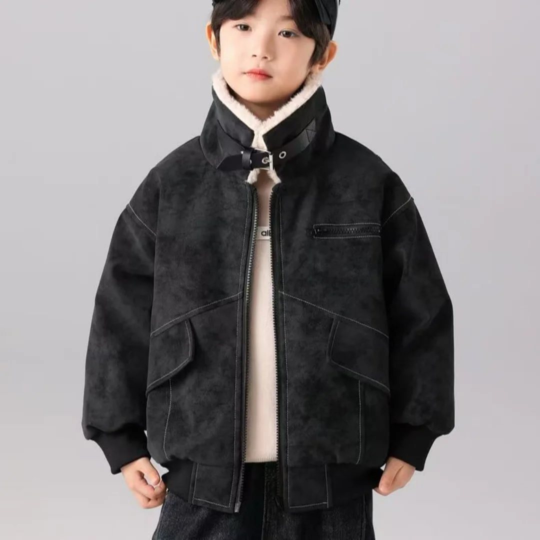 

Boys' 2026 New Autumn and Winter Collection with Thick Velvet Jacket Small and Medium sized Boys' Cotton Clothes Trendy