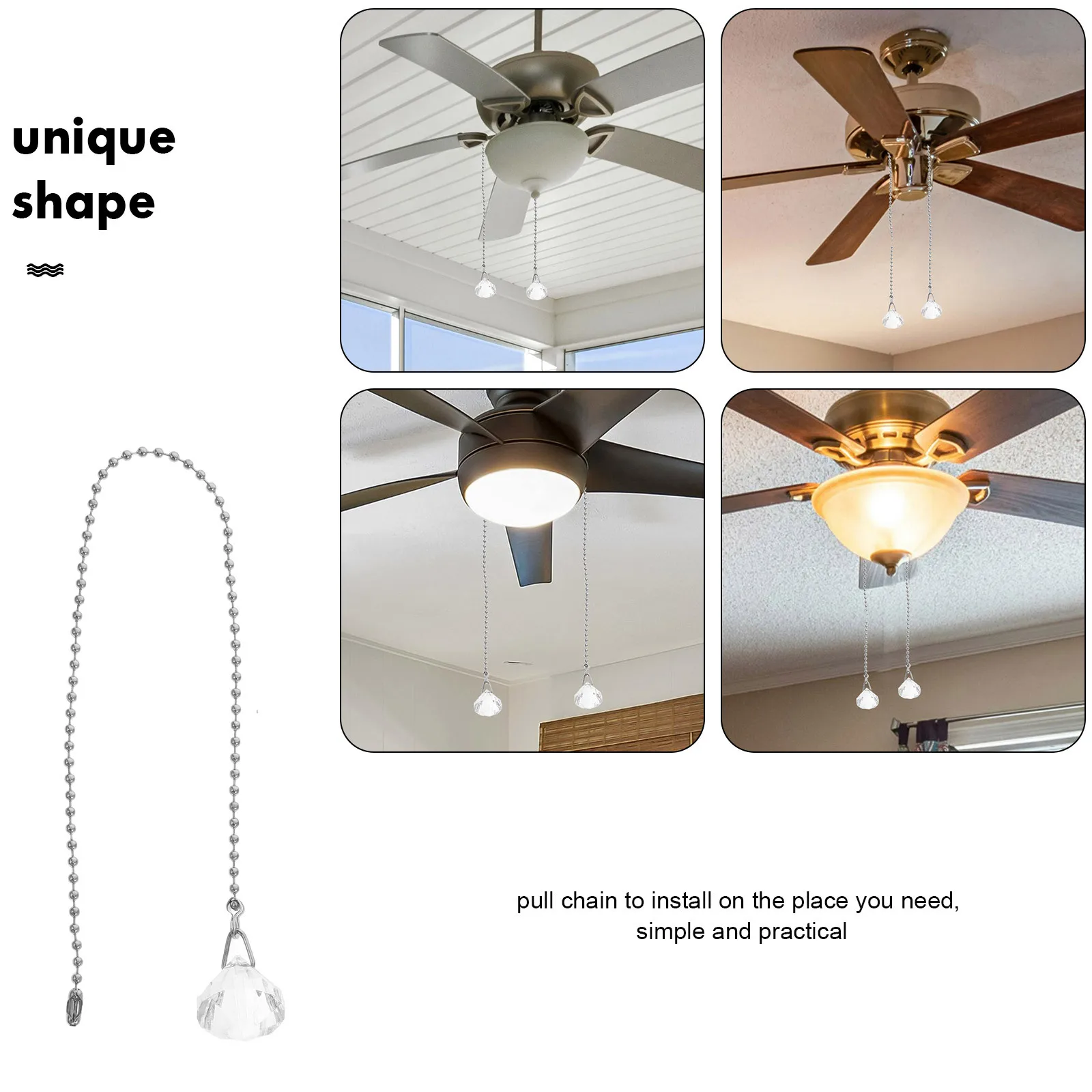 2 pçs ventilador de teto puxar corrente extensão bola cristal luz puxar corda substituição cabo controlador para luminária ventilador corrente