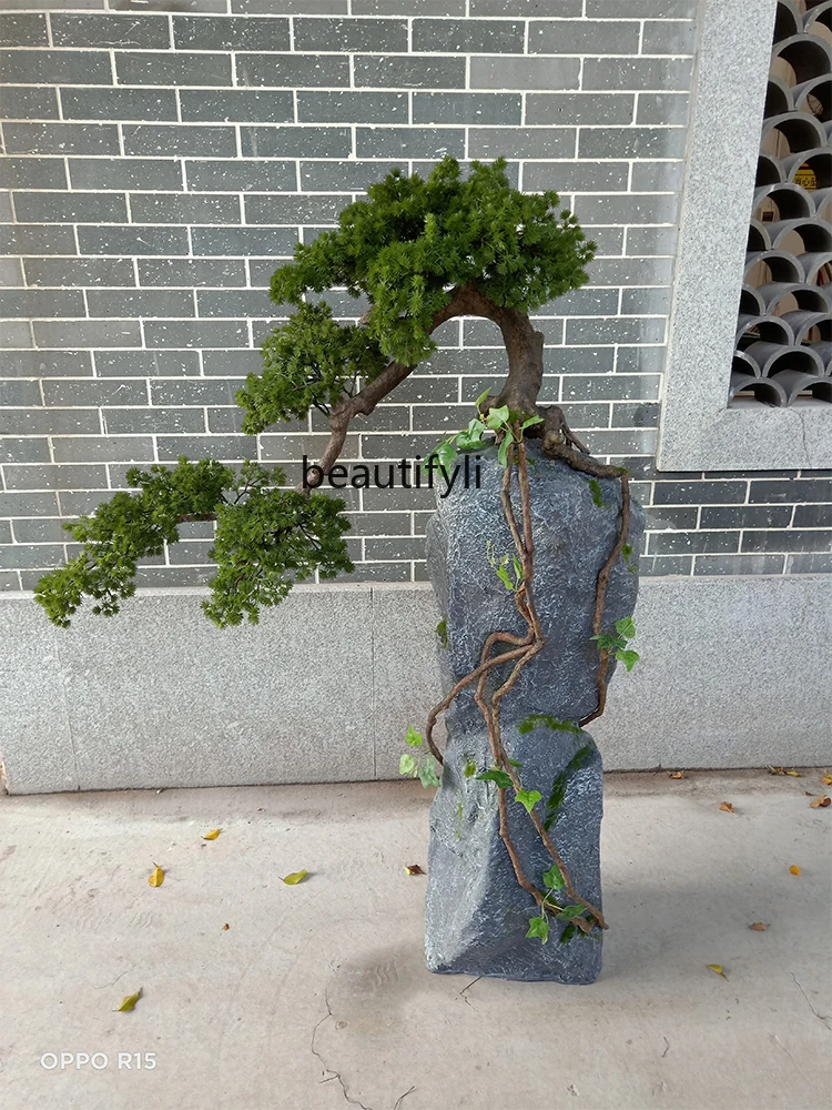 Chinese-Style Dried Landscape Large Floor Artificial Stone Welcome Pine Bonsai Model House Sales Decoration