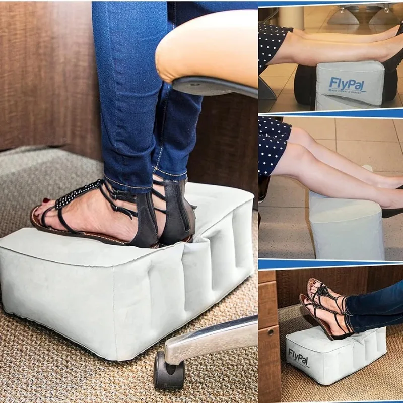 1pc Foldable Inflatable Foot Rest Pillow Grey Multifunctional Cushion For Long Car Trips Travel Relax And Daily Home Use