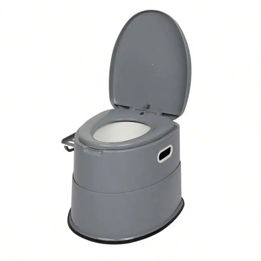 Inodoro portátil con antideslizante para acampar al aire libre, plástico duradero, color gris, fácil de limpiar y transportar