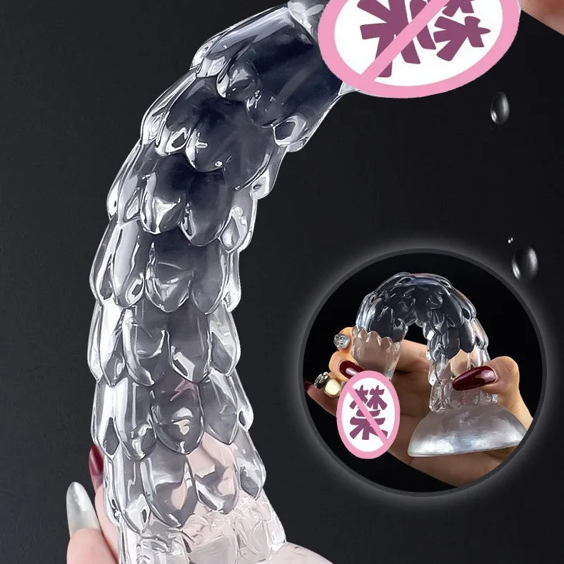 Crystal simulation barb dragon scale phallus transparent female masturbator dilated backyard anal plug adult sex toys