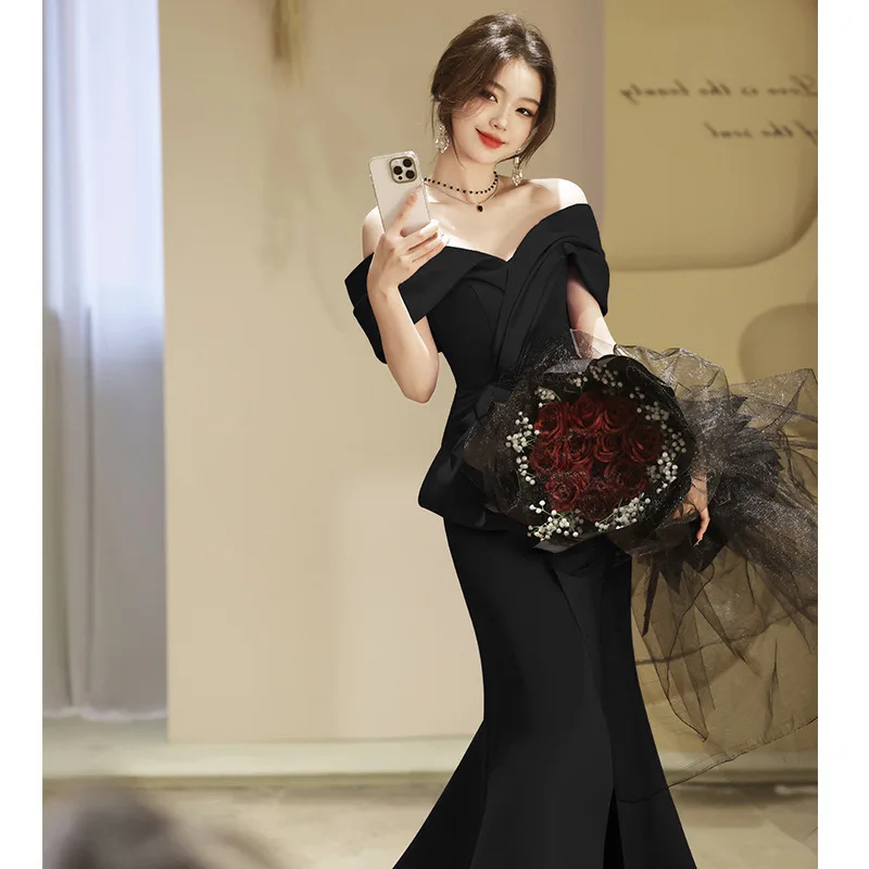 adult ceremony banquet high-end annual meeting dress long skirt French Simple Temperament Prom Robe Split Floor Length Vestidos