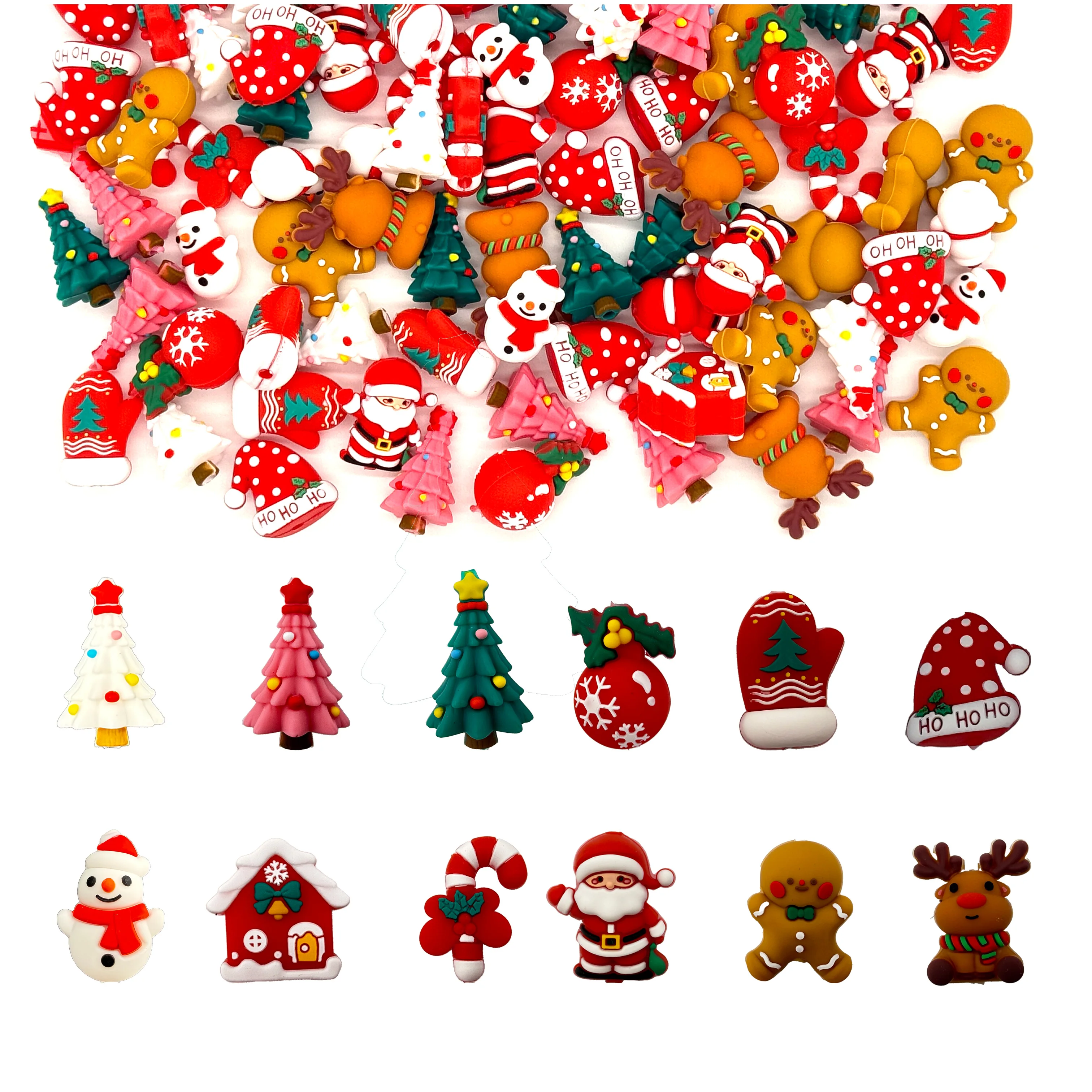 10 pezzi 3d serie natalizia perline in silicone perline di messa a fuoco collana fatta a mano fai da te penna di plastica perline portachiavi catena decorazione auto