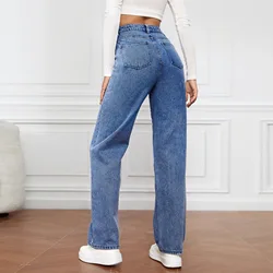 2024 Autumn Jeans Washed Women's Jeans Versatile Y2k Embroidered Retro High Waist Denim Slim Straight Leg Wide Leg Denim Pants