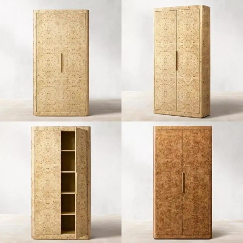Modern Solid Oak Double Door Wardrobe Eco Friendly Freestanding Bedroom Closet Customizable Size Villa Furniture Bark Color