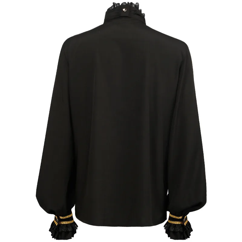 Halloween Gentleman's Gothic Shirt with Stand Collar Long Sleeve Tuck-In Cuffs Men's Tie Performance Costume