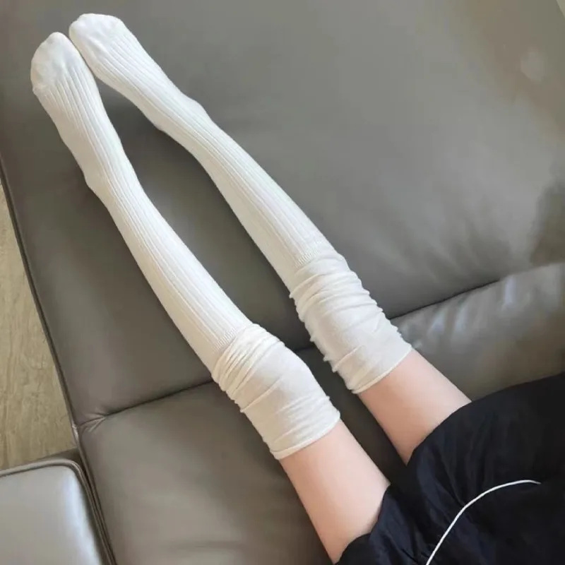1 paar Boot Sokken Herfst/Winter Effen Kleur Dij Hoge Kant Leuke Lolita Warme Kousen Sexy Zwart Wit lange Been Sokken voor Vrouwen