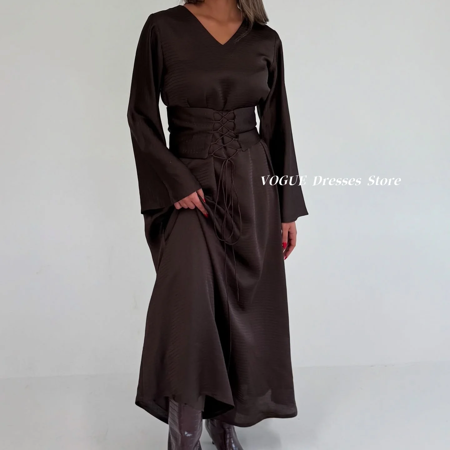 

Tight Waist A Line Evening Dresses with Fold V Neck Daily Women Evening Party Dresses فساتين سهرة vestidos de fiesta Customized