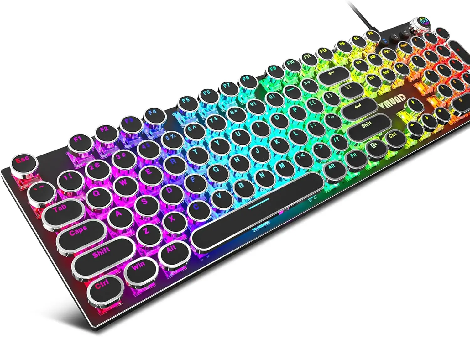 

Retro Typewriter Mechanical Keyboard, RGB Backlit Wired with Blue Switches, Media Control Knob for PC