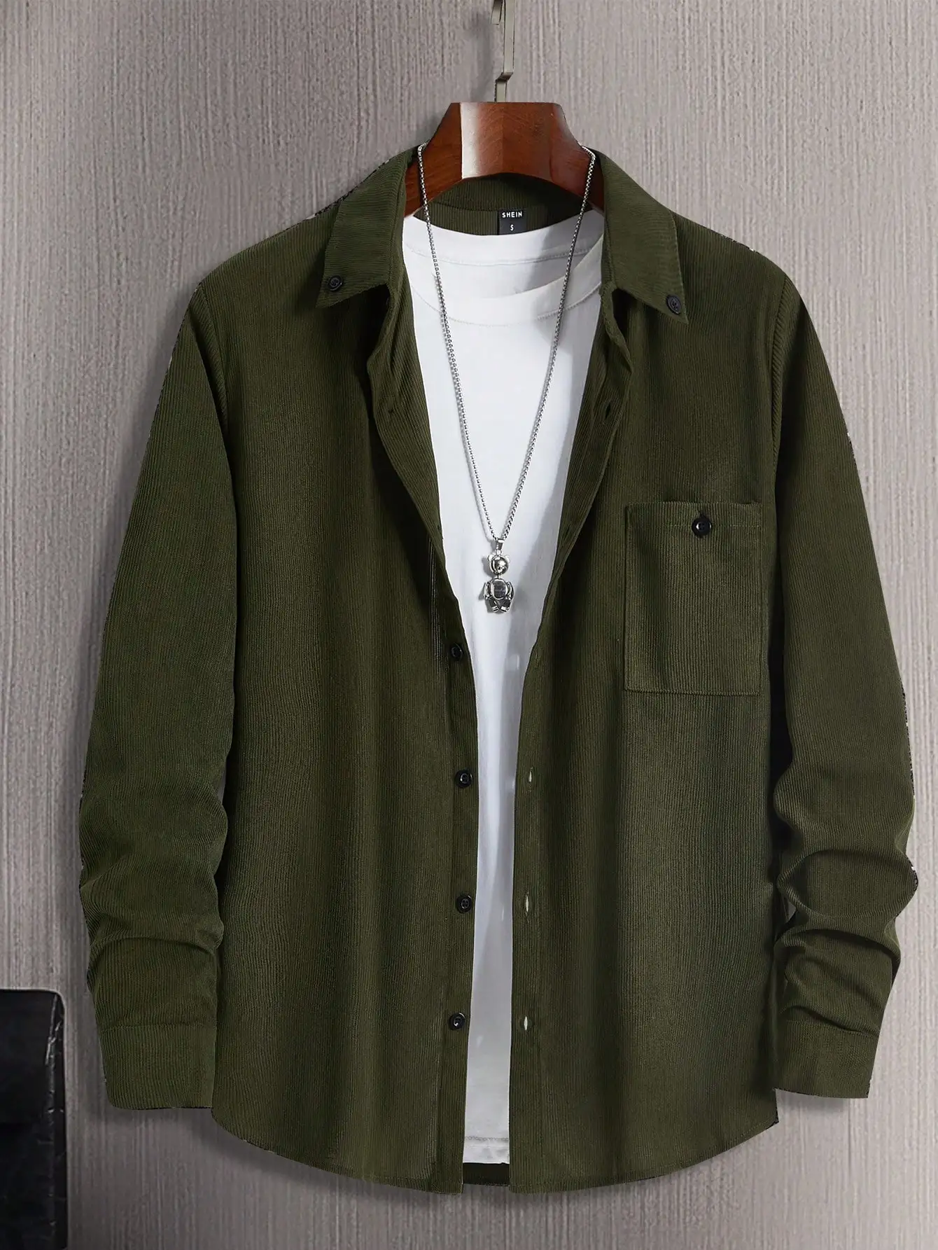 

Оливково-зеленая вельветовая рубашка с длинным рукавом для мужчин, весна-осень