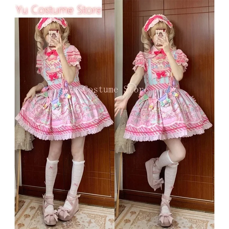 Sweet and Cute Girls Lolita Sets 2024 Summer -sleeved Student Shirt Jsk Short Strap Dress Kawaii Women's Outfits5;c,8'z,6.k; - view 5