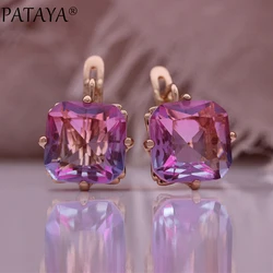 PATAYA 2024 New Luxury Square Natural Zircon Earrings For Women 585 Rose Gold Color Party Earrings Fashion Fine Jewelry