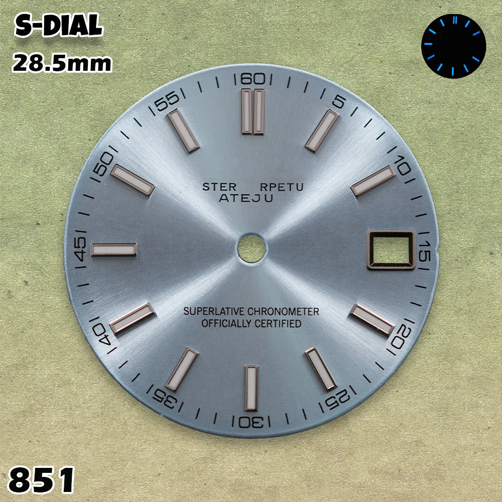 28.5mm NH35 Sunburst Texture Watch Dial S logo BGW9 Blue Lume for Seiko Datejust NH35/4R/6R Automatic Movement Case Mod Parts