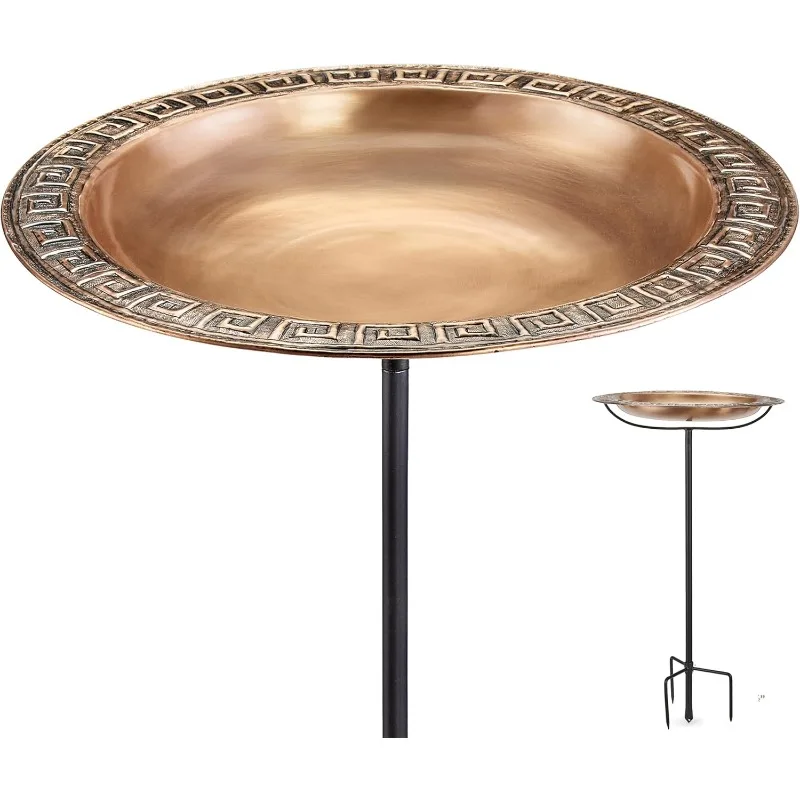 BBG18-3 Greek-Inspired Copper Birdbath with Garden Pole, Large