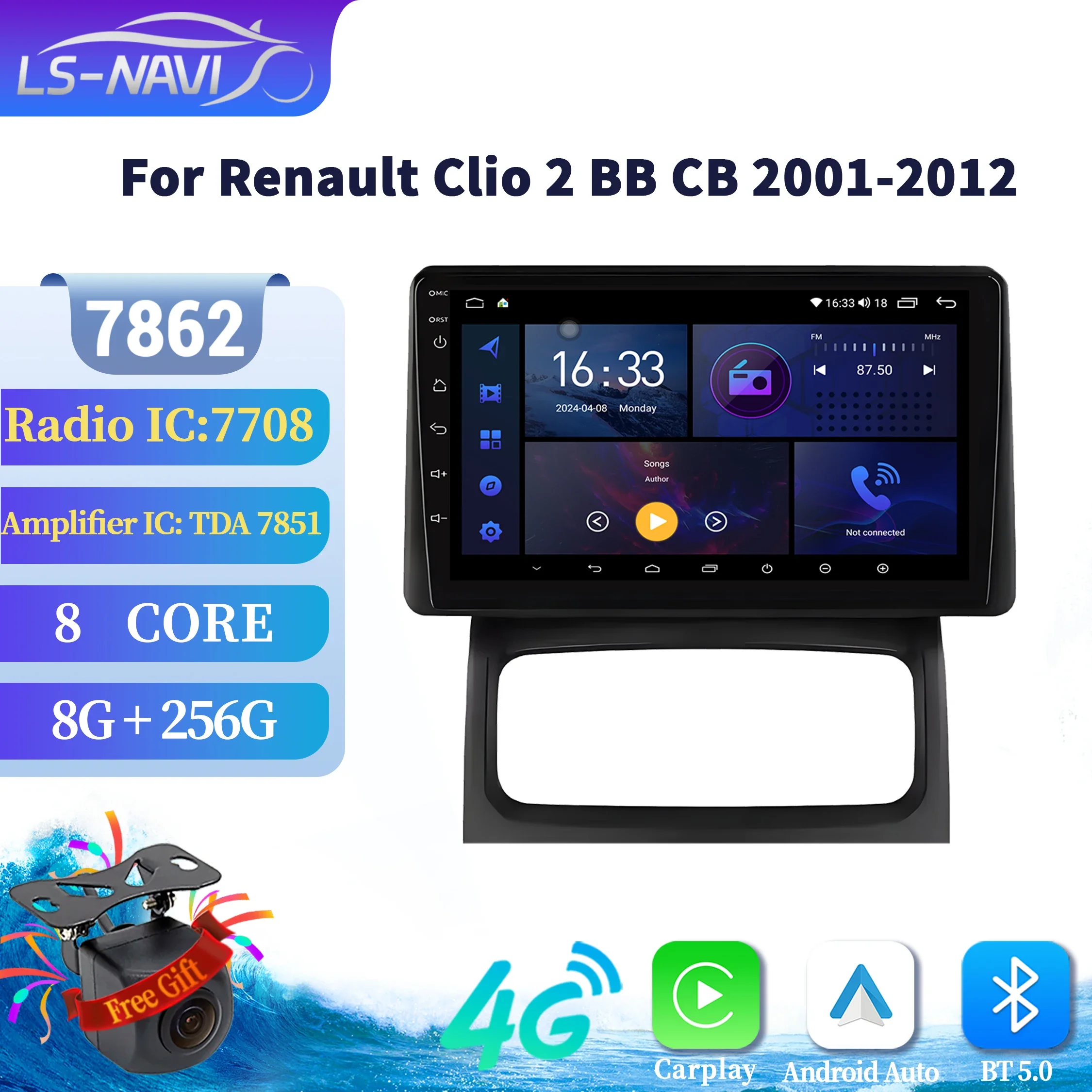 Для Renault Clio 2 BB CB 2001-2012 беспроводной Carplay автомобильный радиоприемник мультимедийный плеер навигация Carplay 5G som automo 2K QLED экран