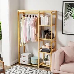 Open Wardrobe Bamboo Clothes Coat Hanging Rail Rack Heavy Duty Organizer Storage Shelf